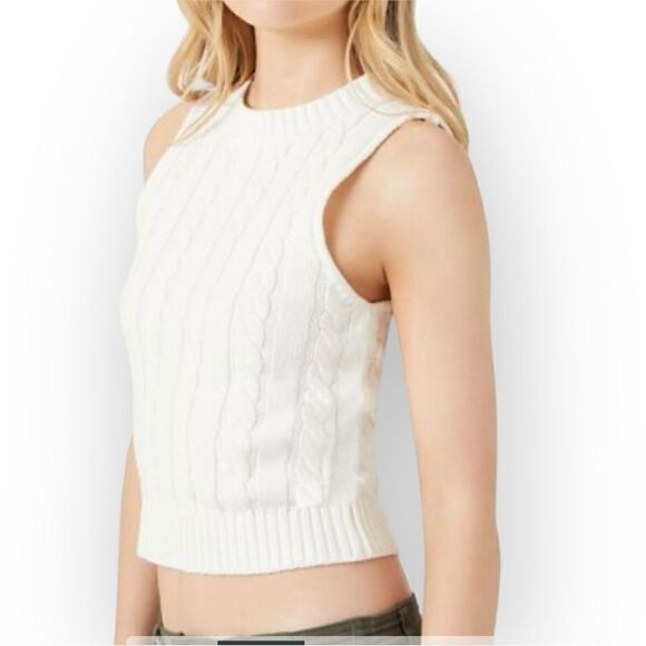H&M Sleeveless Cable Knit Crop Sweater In Cream Size S - Picture 2 of 7